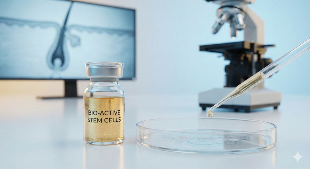 Bio-active stem cell vial and microscope for clinical hair restoration treatment in Salem Oregon
